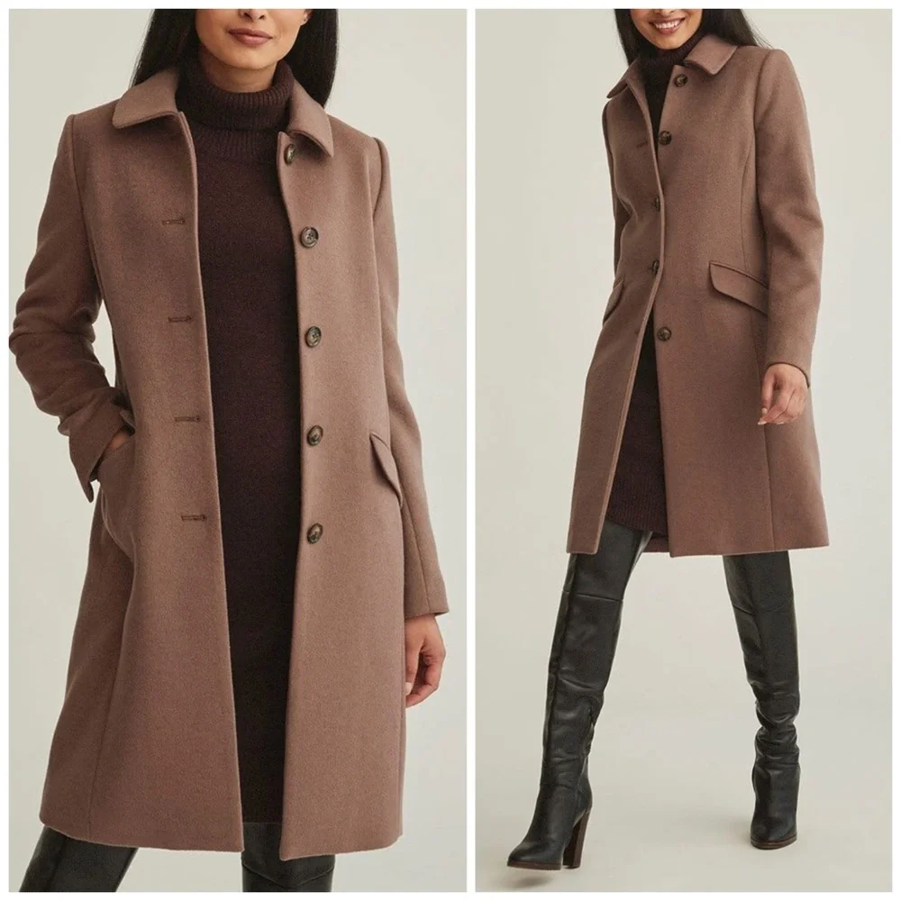 New RW&Co Classic Wool Fitted Preppy Coat in Deep Taupe - Picture 1 of 15